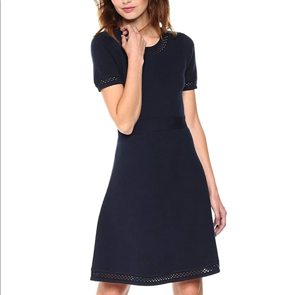 Navy cable stitch eyelet cotton dress